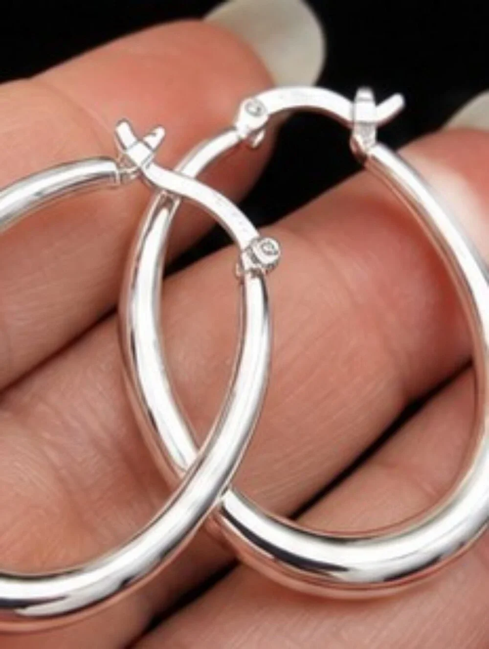 925 Sterling Silver Puffy Oval Hoop Earrings High Polish NWT
